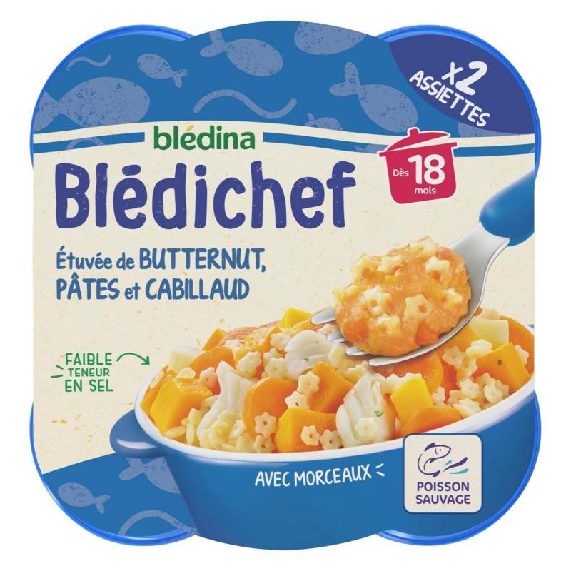 BLÉDINA Blédichef Étuvée De Butternut Pâtes Et Cabillaud Dès 18 Mois 2X250G - Marché Du Coin