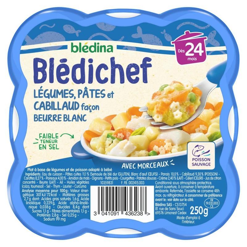 BLÉDINA Blédichef Légumes Pâtes Cabillaud Façon Beurre Blanc Dès 24 Mois 250G - Marché Du Coin