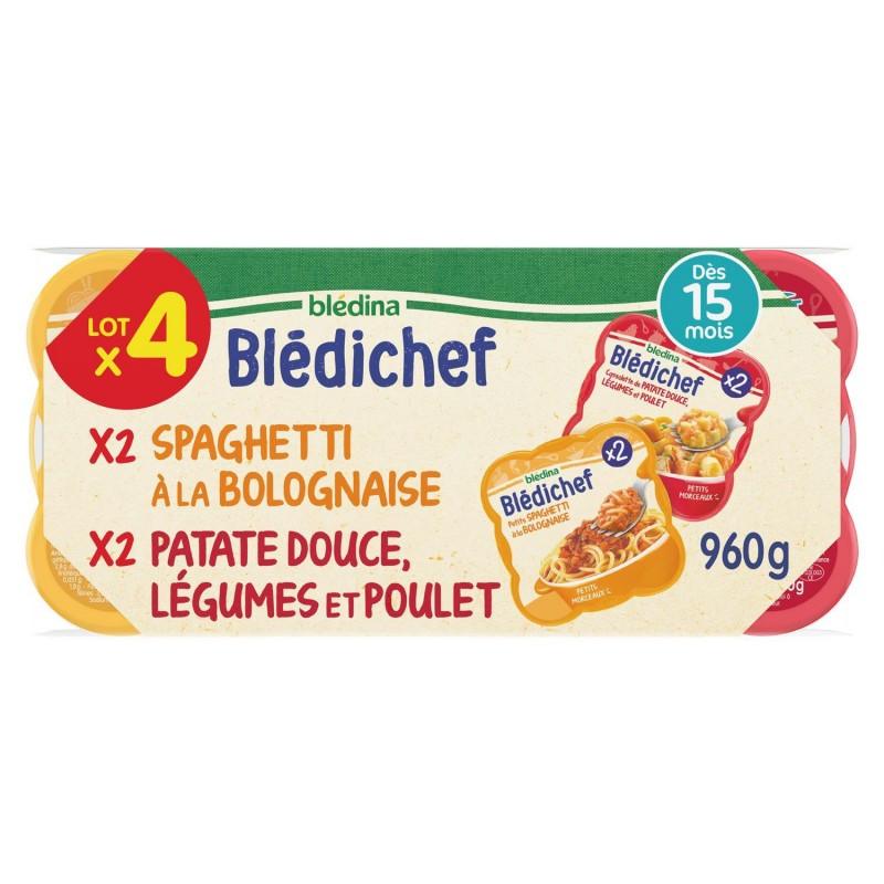 BLÉDINA Blédina Blédichef Cassolette 2 Patate Douce Légumes Poulet 2 Spaghetti Bolognaise Dès 15Mois 960G - Marché Du Coin