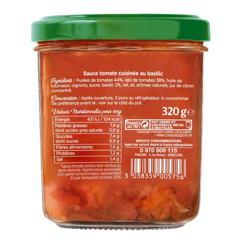 PANZANI Sauce Qualité Fraichement Cuisinée Basilic 320G - Marché Du Coin