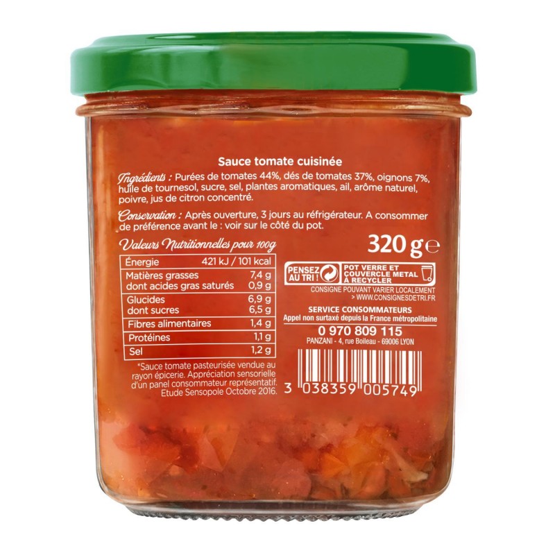 PANZANI Sauce Qualité Fraichement Cuisinée Tomates Cuisinées 320G - Marché Du Coin