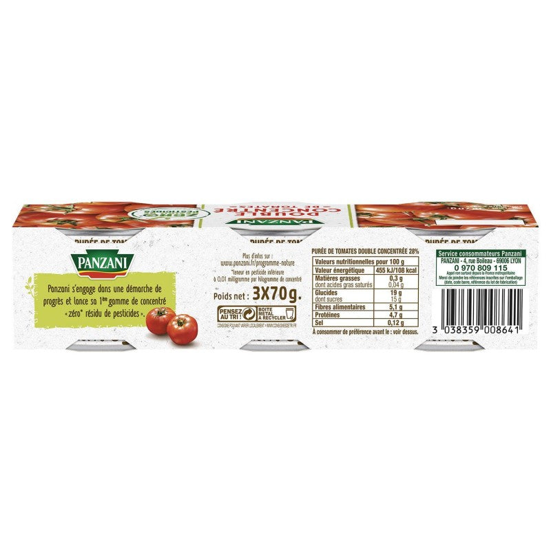 PANZANI Double Concentré De Tomates 3X70G Zero Résidu De Pesticides - Marché Du Coin