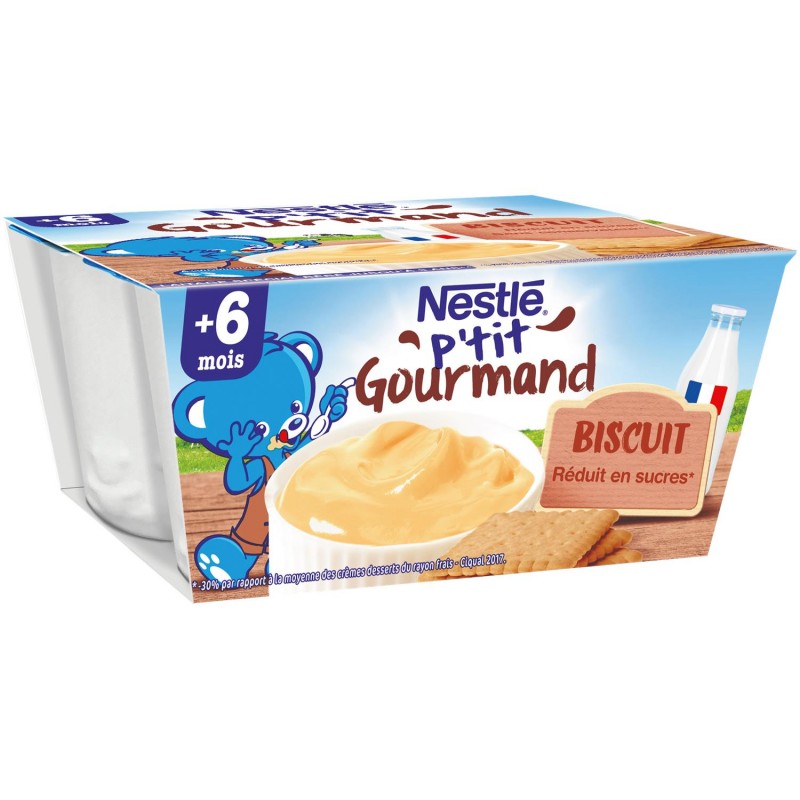 NESTLÉ P'Tit Gourmand Crème Dessert Biscuitée Dès 6 Mois 4X100G - Marché Du Coin
