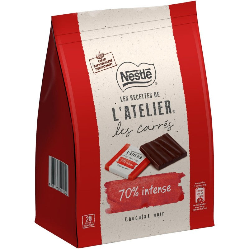 NESTLÉ Les Recettes De L'Atelier Carrés De Chocolat Noir Intense 70% Sachet De 210G - Marché Du Coin