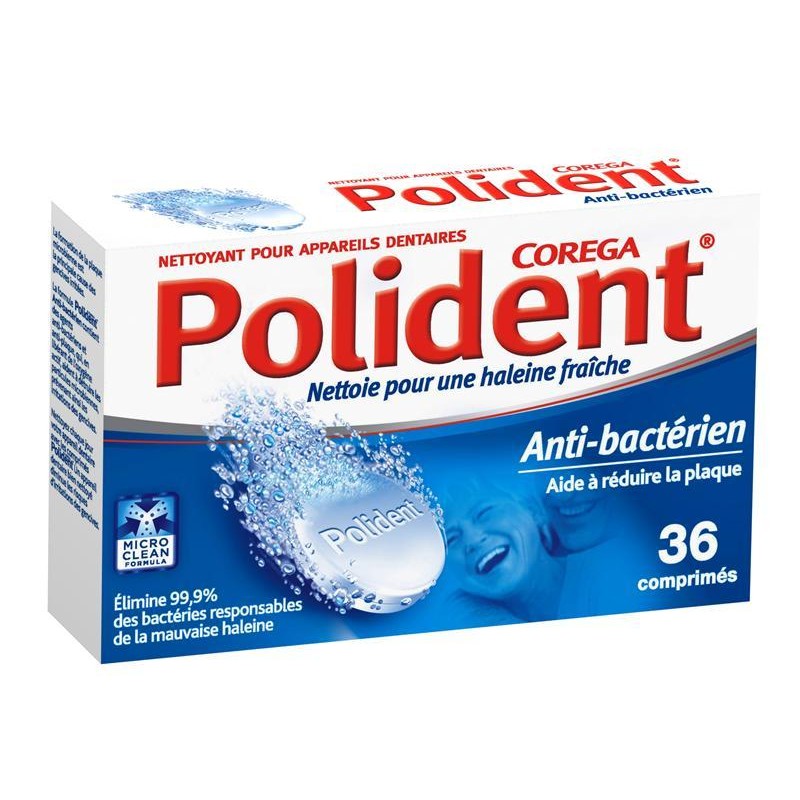 POLIDENT 36 Comprimés Nettoyant Anti-Bactérien - Marché Du Coin