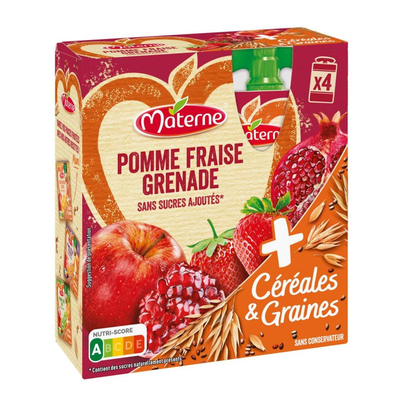 MATERNE Ssa Pomme Fraise Grenade Céréales Et Graines 4X90G - Marché Du Coin