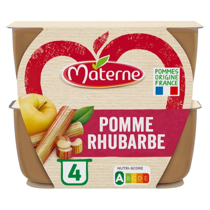 MATERNE Coupelles Pomme Rhubarbe Allegée En Sucre 4X100G - Marché Du Coin
