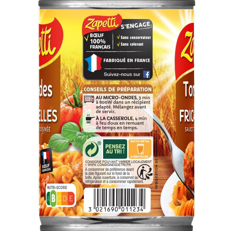 ZAPETTI Torsades Aux Fricadelles Sauce Tomate Cuisinée Au Boeuf Francais - Plat Cuisiné 400G - Marché Du Coin