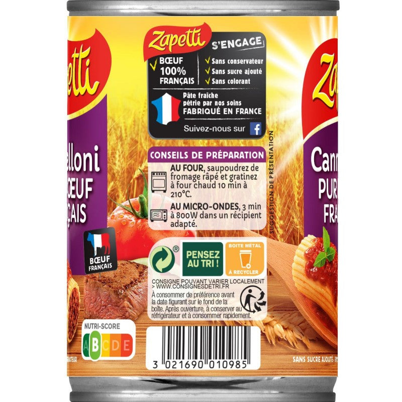 ZAPETTI Cannelloni Pur Boeuf Francais Au Blé Complet - Plat Cuisiné 400G - Marché Du Coin
