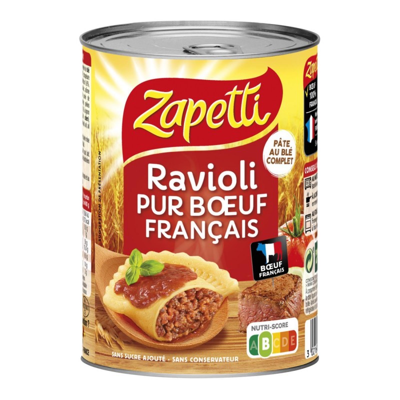 ZAPETTI Ravioli Pur Boeuf Francais Au Blé Complet - Plat Cuisiné 400G - Marché Du Coin