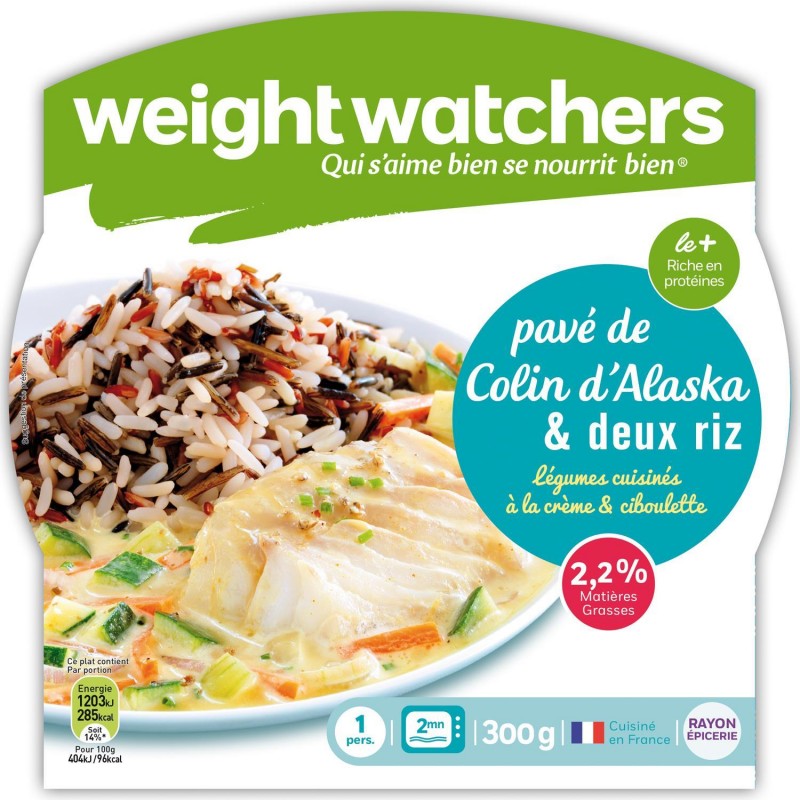 WEIGHT WATCHERS Pavé De Colin D'Alaska Deux Riz Et Légumes Cuisinés - Assiette Micro-Ondes 300G - Marché Du Coin