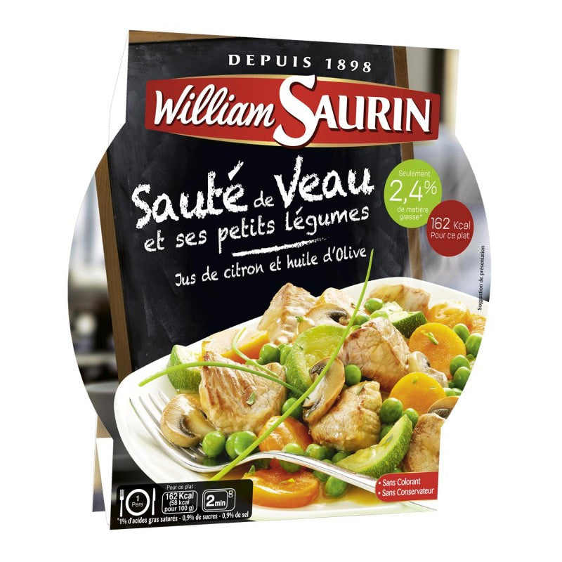 WILLIAM SAURIN Sauté De Veau Petits Légumes Jus De Citron Huile D'Olive - Assiette Micro-Ondes 280G - Marché Du Coin