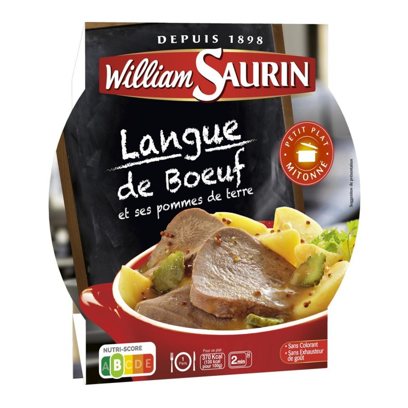 WILLIAM SAURIN Lassiette Langue De Boeuf Sauce Madère Pommes De Terre Assiette Micro-Ondable 285G - Marché Du Coin