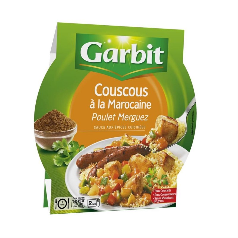 GARBIT Couscous À La Marocaine Poulet Merguez Aux Épices Cuisinées - Assiette Micro-Ondes 285G - Marché Du Coin