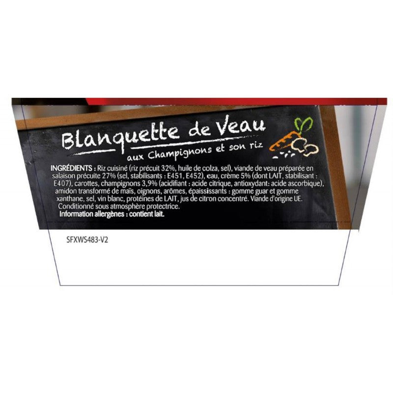 WILLIAM SAURIN Blanquette De Veau Champignons Et Riz - Assiette Micro-Ondes 285G - Marché Du Coin