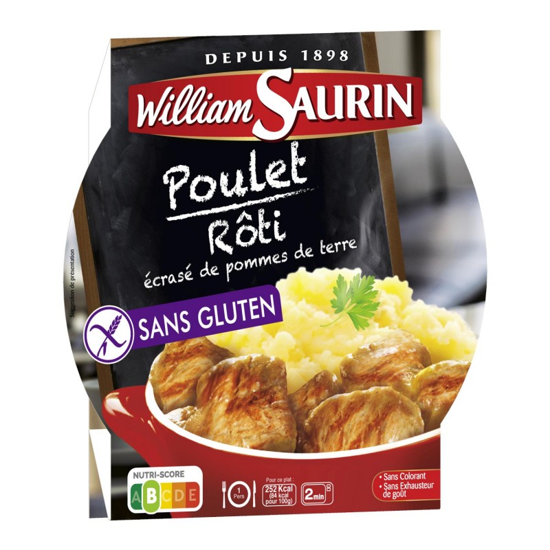 WILLIAM SAURIN Poulet Rôti Écrasé De Pommes De Terre Sans Gluten - Assiette Micro-Ondes 300G - Marché Du Coin