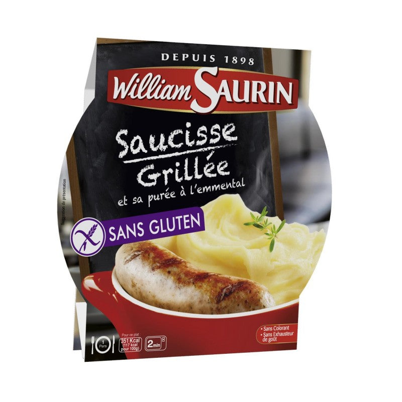 WILLIAM SAURIN Saucisse Grillée Purée À L'Emmental Sans Gluten - Assiette Micro-Ondes 300G - Marché Du Coin