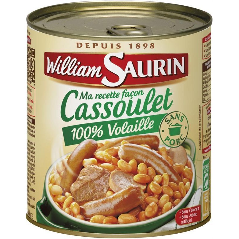 WILLIAM SAURIN Ma Recette Facon Cassoulet 100% Volaille - Plat Cuisiné 840G - Marché Du Coin