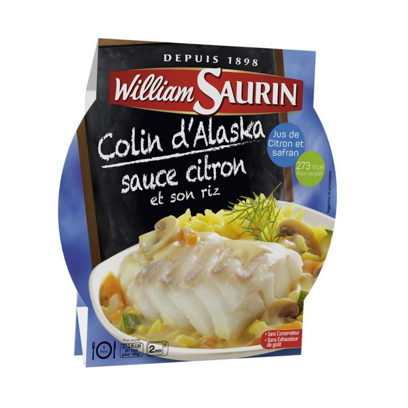 WILLIAM SAURIN Colin D'Alaska Sauce Citron Et Son Riz Safrané - Assiette Micro-Ondes 300G - Marché Du Coin