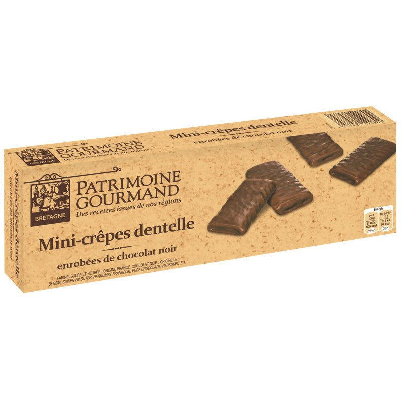 PATRIMOINE GOURMAND Mini-Crêpes Dentelle Enrobées De Chocolat Noir 100G - Marché Du Coin