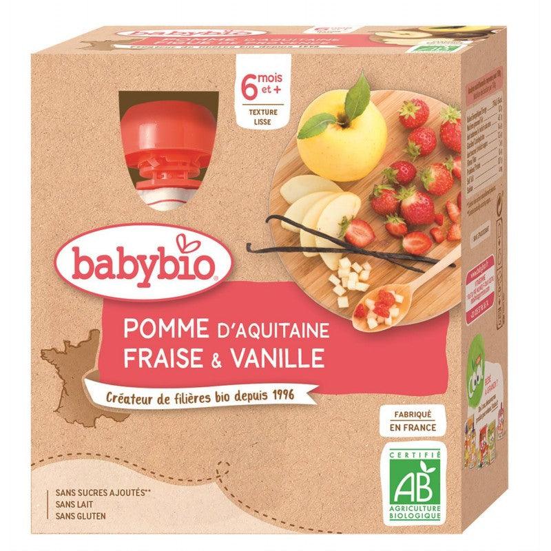 BABYBIO Mes Fruits Gourde Pomme Fraise Vanille Sans Gluten Dès 6 Mois 4X90G - Marché Du Coin