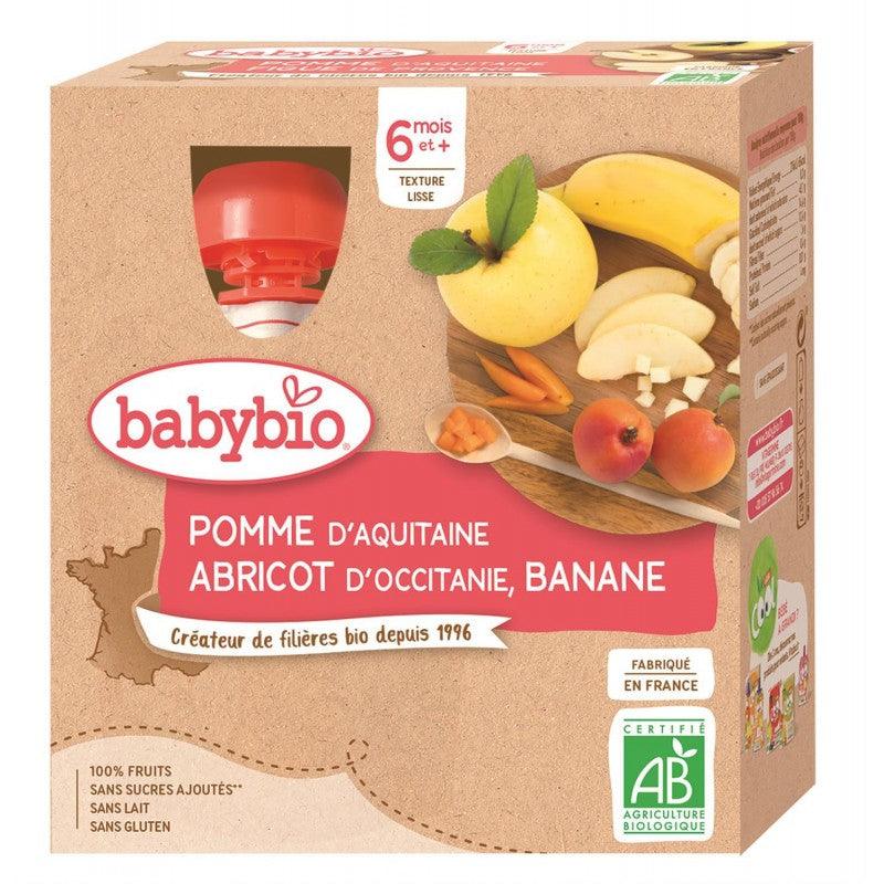 BABYBIO Mes Fruits Gourde Pomme Abricot Banane Sans Gluten Dès 6 Mois 4X90G - Marché Du Coin