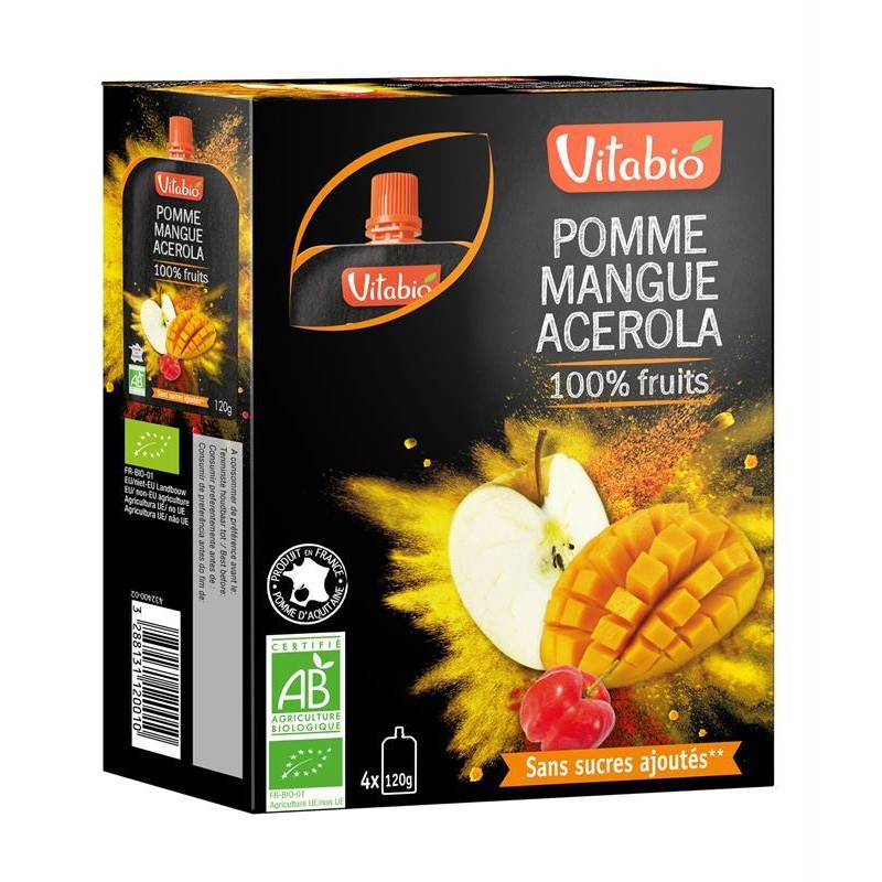 VITABIO 100% Fruits Pomme Mangue Acérola 4X120G - Marché Du Coin