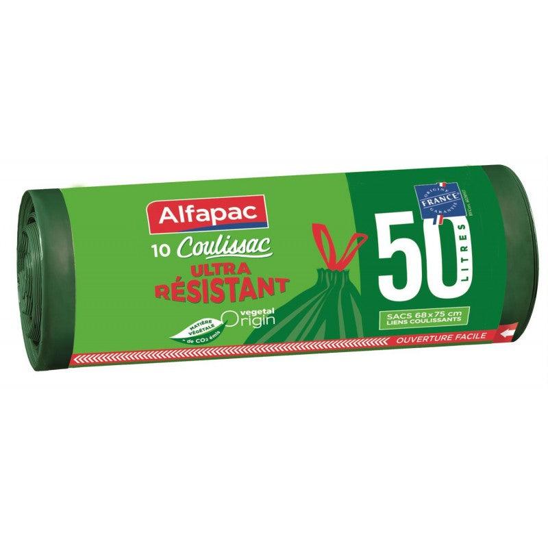 ALFAPAC Sacs Poubelle X10 Coulissac 50L Végétal Origin - Marché Du Coin
