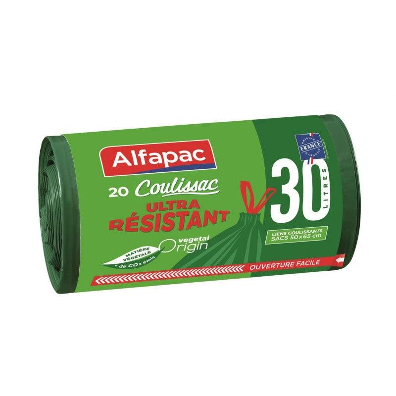 ALFAPAC Sacs Poubelle X20 Coulissac 30L Végétal Origin - Marché Du Coin